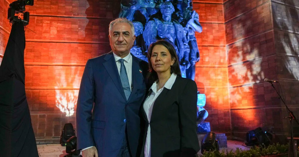 Reza Pahlavi and his wife Yasmine at a public event during the Israel visit.